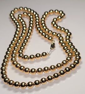 Vtg Krementz 14K Yellow Gold Plate 15.5" Long Bead Ball Chain Necklace 28.2 Gram